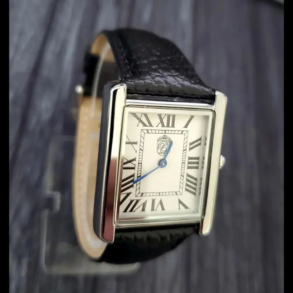 Vintage Tank‎ Style Pierre Lucerne  Mens Watch Black Band